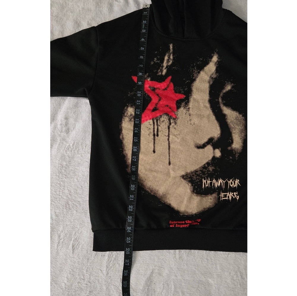 ROMWE Grunge Portrait Hoodie - Black Oversized Streetwear Sweatshirt - Small - Picture 6 of 6